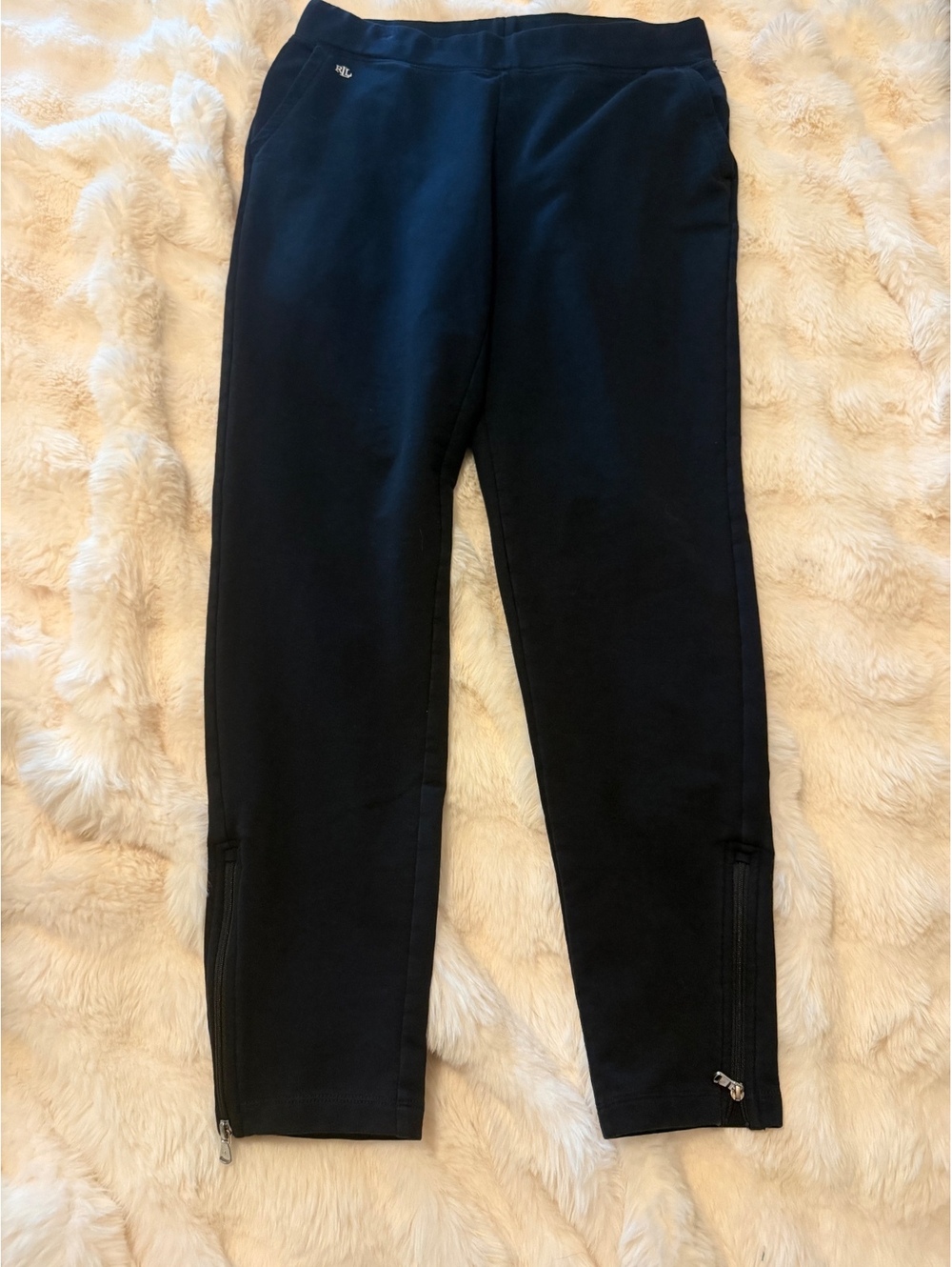 Lauren Ralph Lauren Women's Black Athletic Jogger Pants with Zipper Detail SizeM